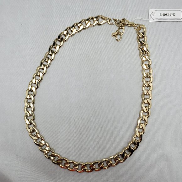 Bijou Drive Gold Link Pink Enamel Accents Chain Statement Necklace, 18" - Picture 5 of 6